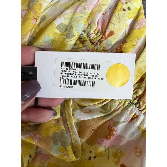 ASTR The Label Midi Dress Womens Small Yellow Rust Martina Floral Ruched NWT - Picture 6 of 14